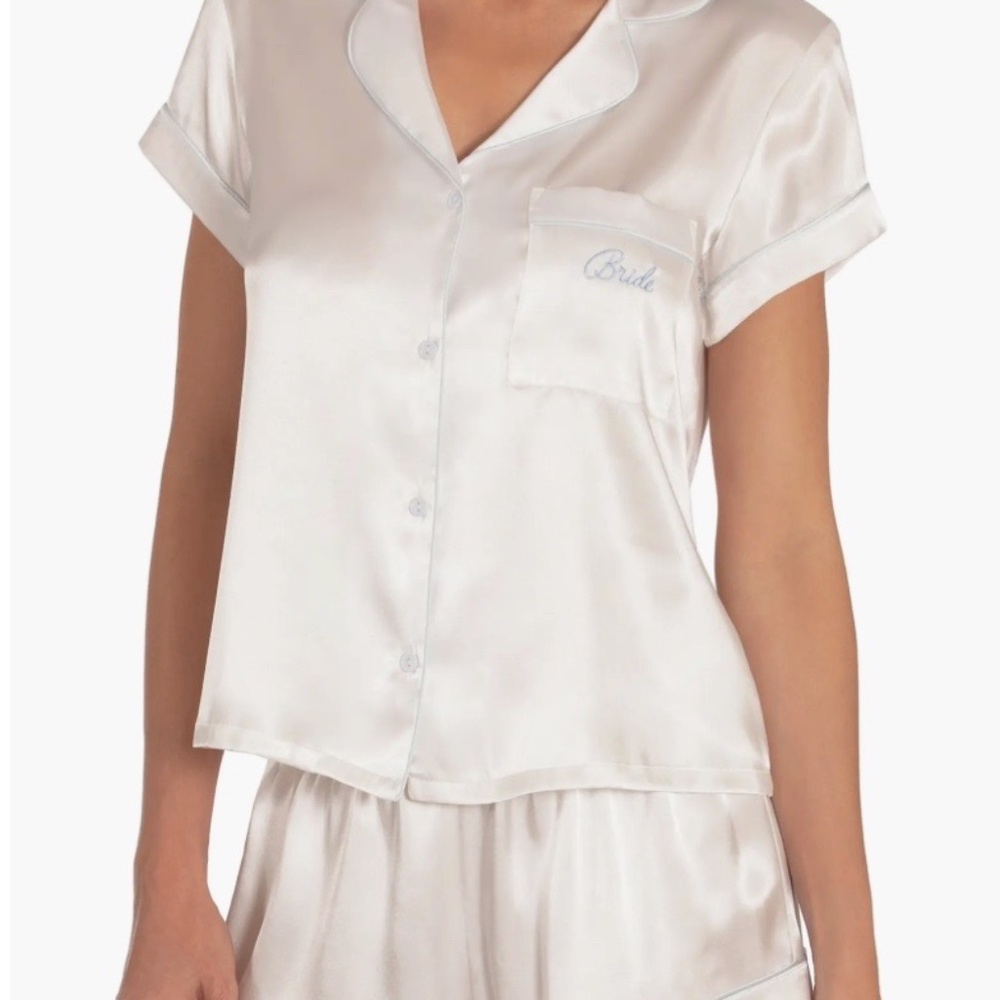 In Bloom by Jonquil Bride Pajama Shirt & Shorts Set Satin Ivory